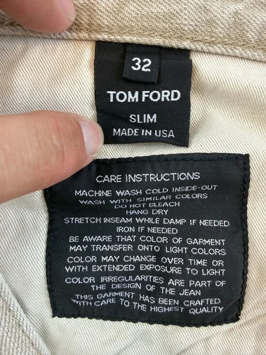 TOM FORD Cotton Blend Twill Slim Straight Jeans in Neutrals Size 32 - Picture 7 of 13